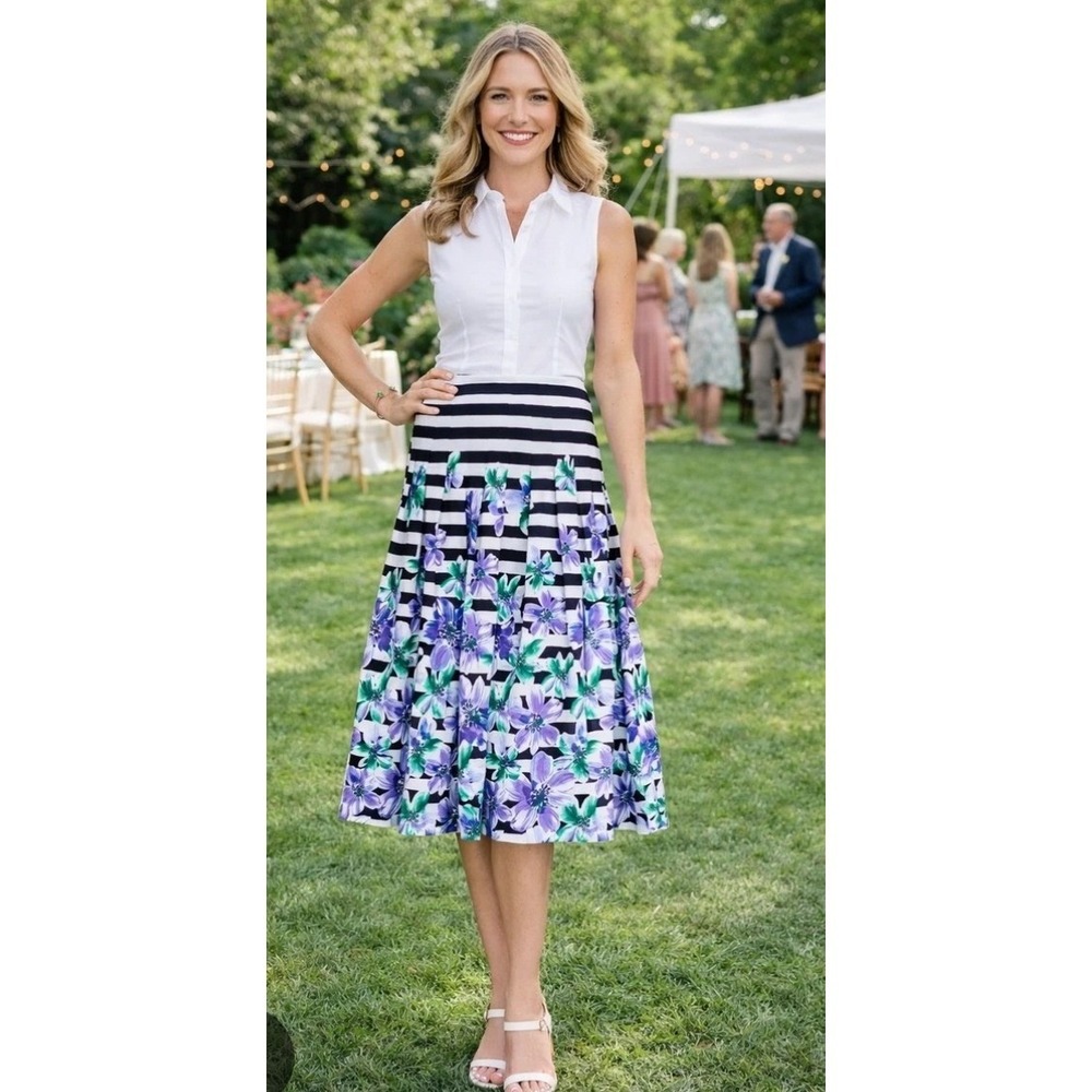 Talbots Petites Floral Striped Pleatedโ A-Line Skirt Cottagecore Preppy 14P EUC